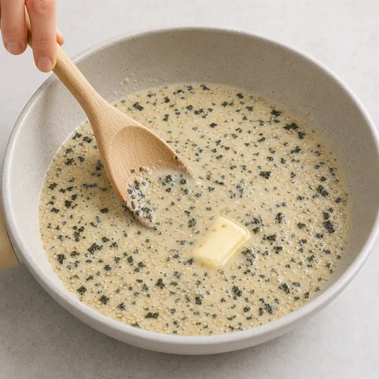 Une sauce végétale crémeuse avec paillettes de nori et graines de sésame.