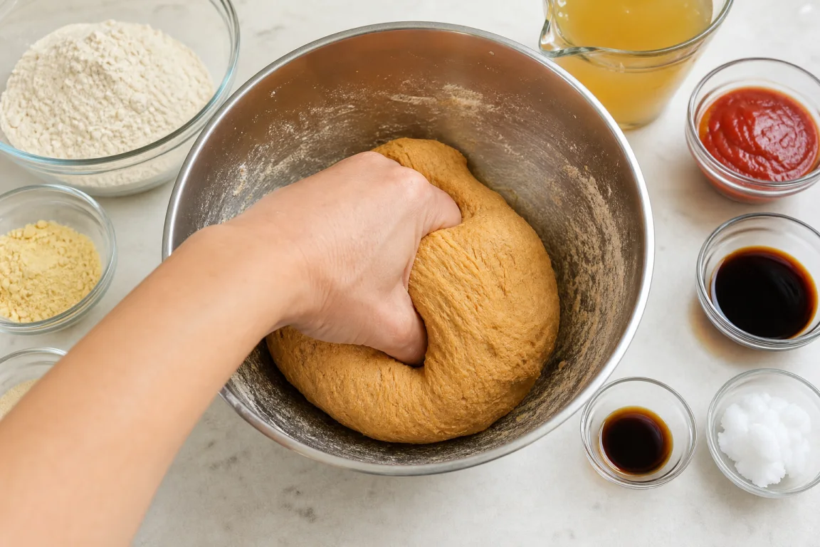 Illustration de l’étape « Étape 2 » pour la recette Nuggets fumés de seitan à la vapeur.