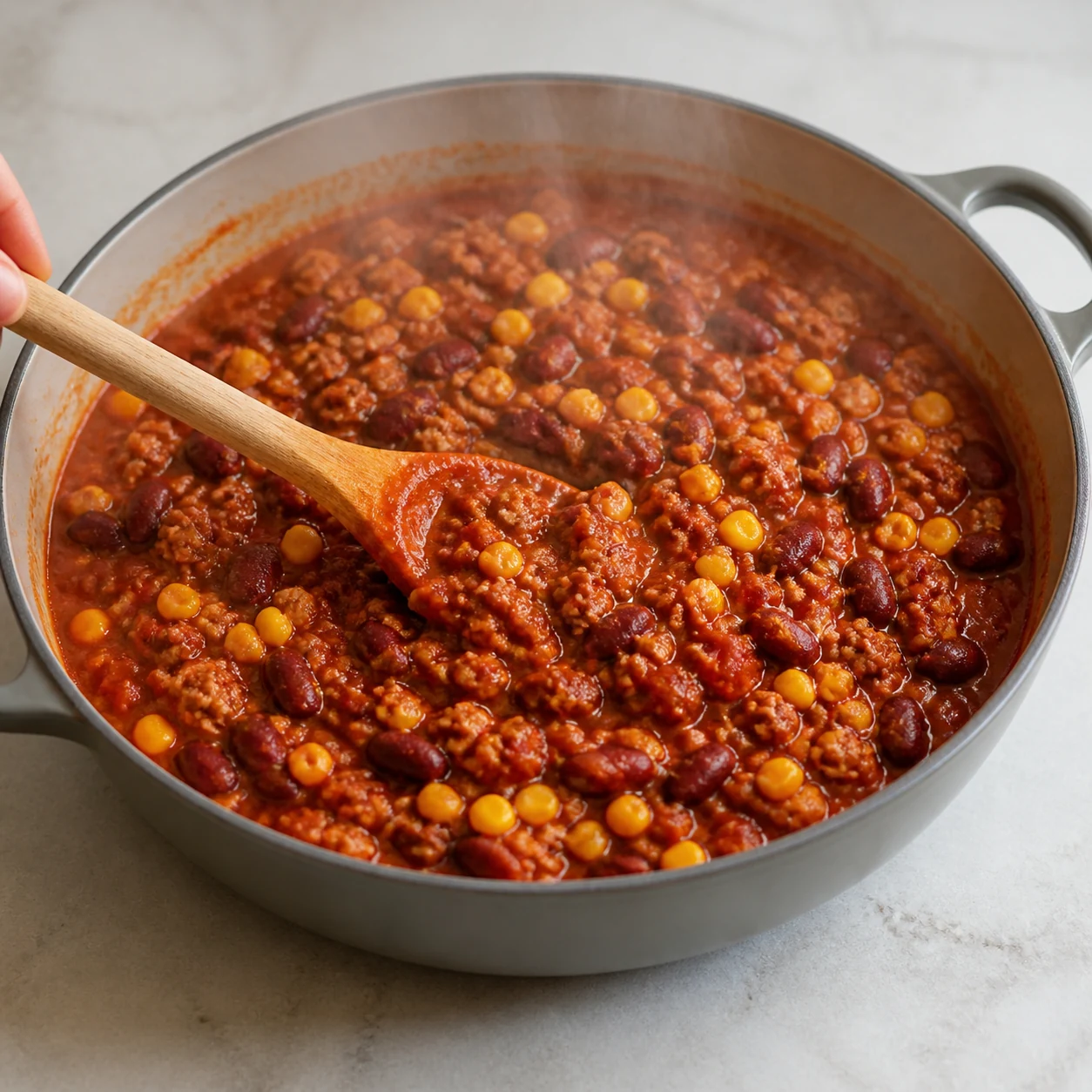 Chili haché express — vérifier et servir
