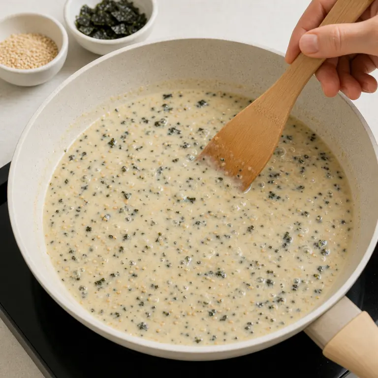 Une sauce végétale crémeuse avec paillettes de nori et graines de sésame.