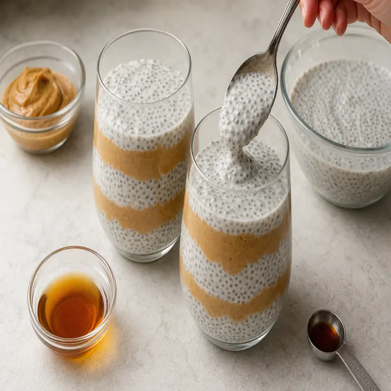 Pudding de chia au beurre de cacahuète et à la confiture · étape 4