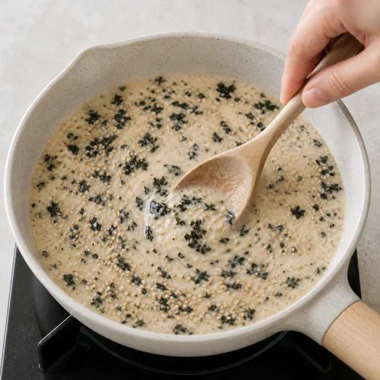 Une sauce végétale crémeuse avec paillettes de nori et graines de sésame.