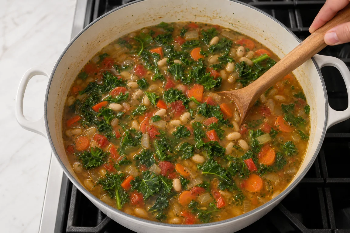 Illustration de l’étape « Étape 3 » pour la recette Soupe de haricots blancs Kale.
