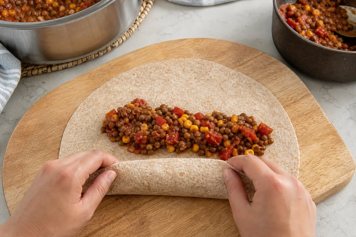 Illustration de l’étape « Étape 3 » pour la recette Haricot noir et Lentil Super Burritos.
