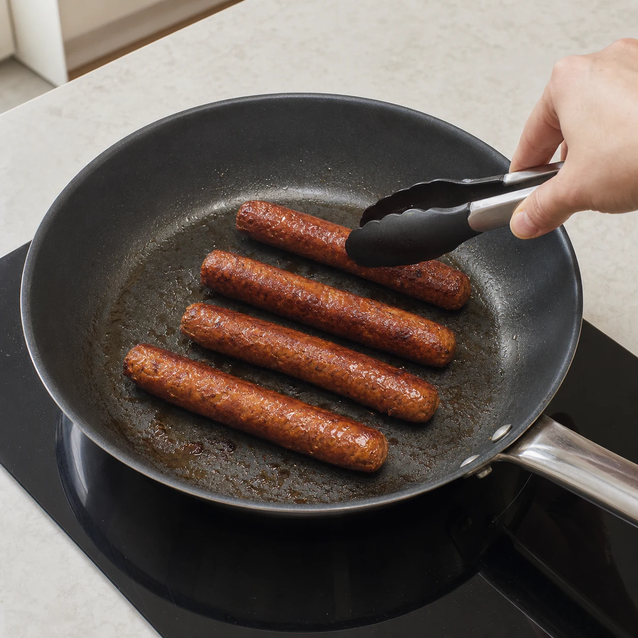 Hot-dogs merguez — poêler les merguez