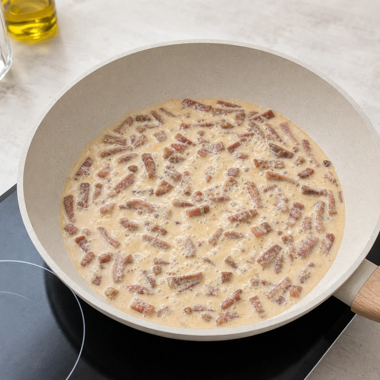 Carbonara aux lardons La Vie — faire la sauce lardons