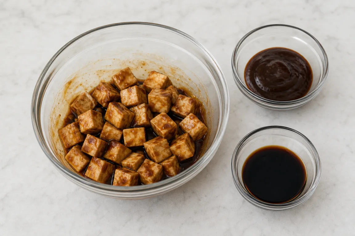 Illustration de l’étape « Étape 1 » pour la recette Tofu frit Hoisin avec sauce aux arachides–Udon.