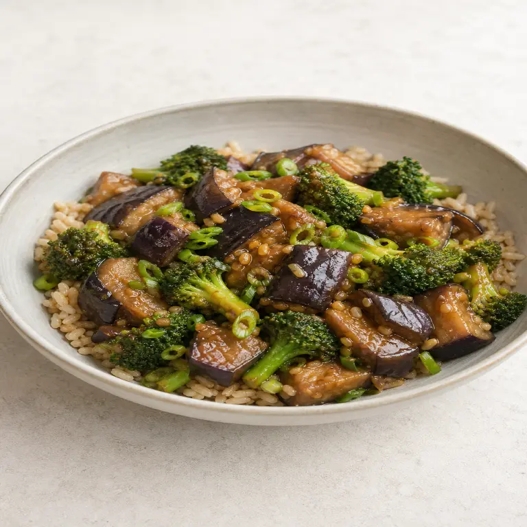 Aubergine et brocoli sauce à l’ail