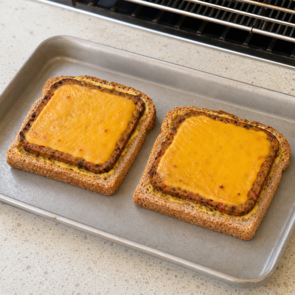 Toasts seitan-cheddar — gratiner les toasts