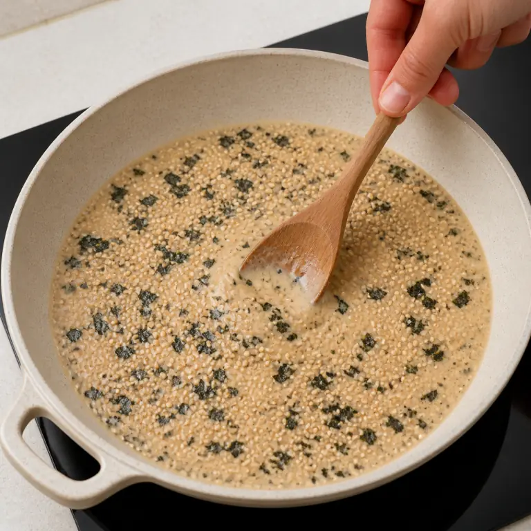 Une sauce végétale crémeuse avec paillettes de nori et graines de sésame.
