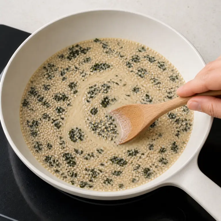 Une sauce végétale crémeuse avec paillettes de nori et graines de sésame.