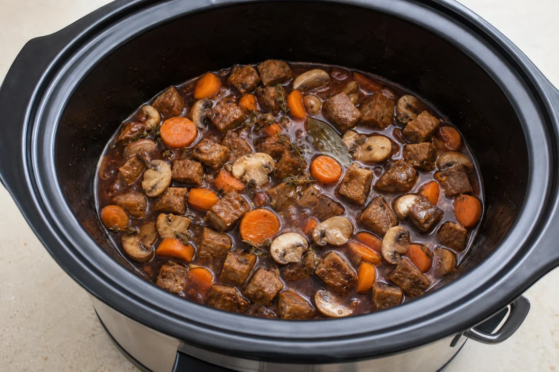 Illustration de l’étape « Étape 5 » pour la recette Cuisinière lente Seitan Bourguignon.