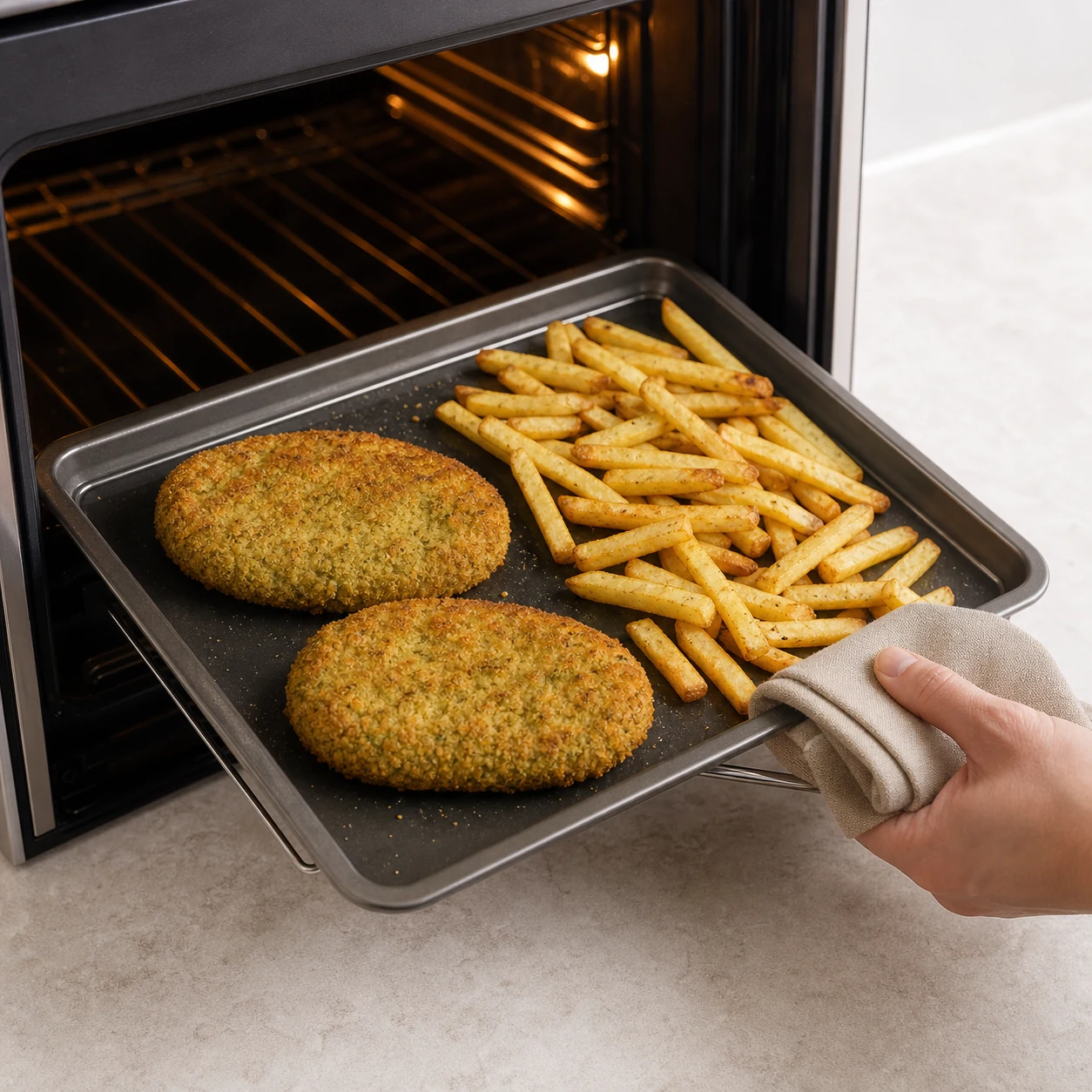 Cordon British-frites-petits pois — cuire cordons et frites
