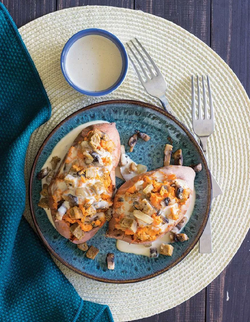 Patates douces farcies, sauce tahini