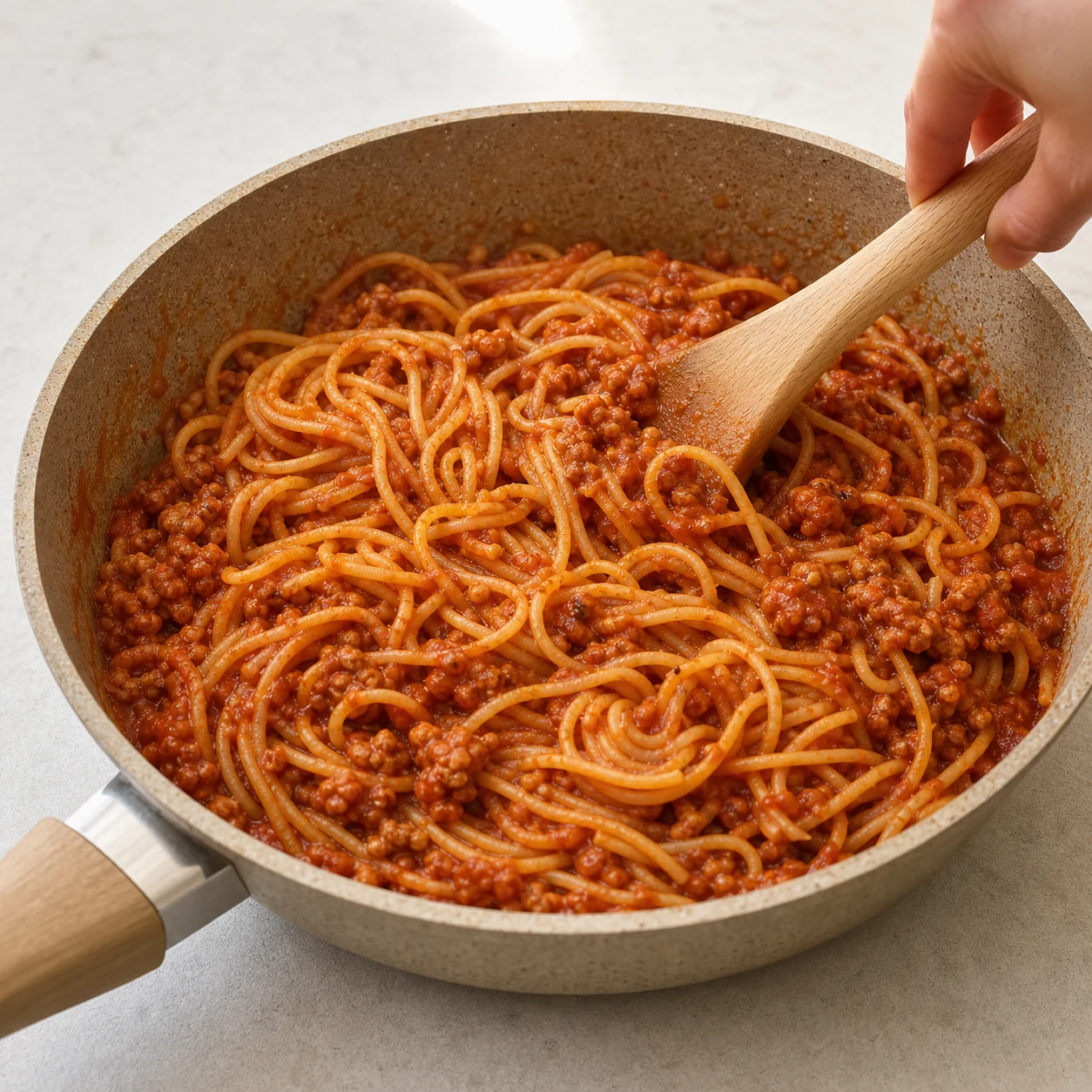 Spaghetti bolognaise minute — mélanger et servir