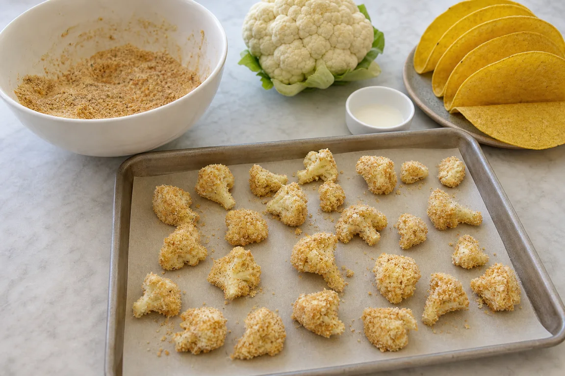 Illustration de l’étape « Étape 7 » pour la recette Tacos de Tempeh avec du chou-fleur cuit et cuit.