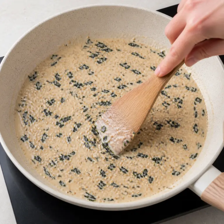 Une sauce végétale crémeuse avec paillettes de nori et graines de sésame.