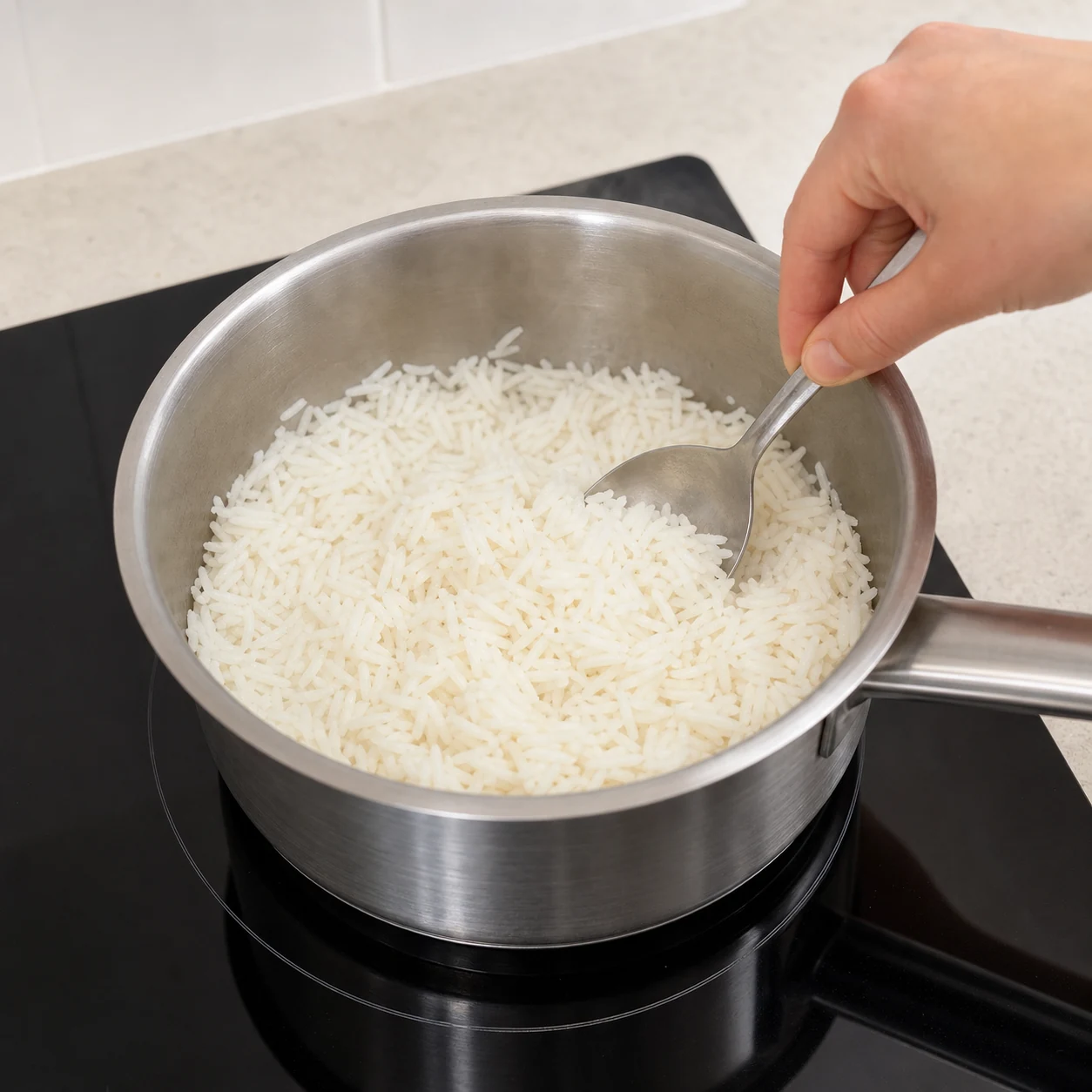 Bol steak-riz-petits pois — cuire le riz normal
