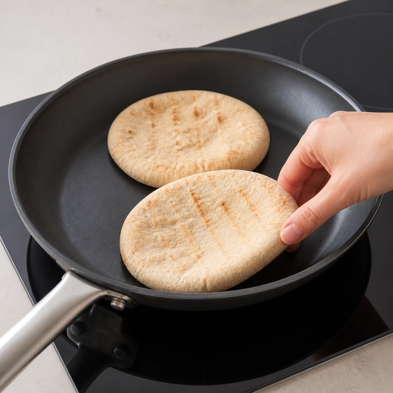 Pitas tomate-herbes — réchauffer les pitas