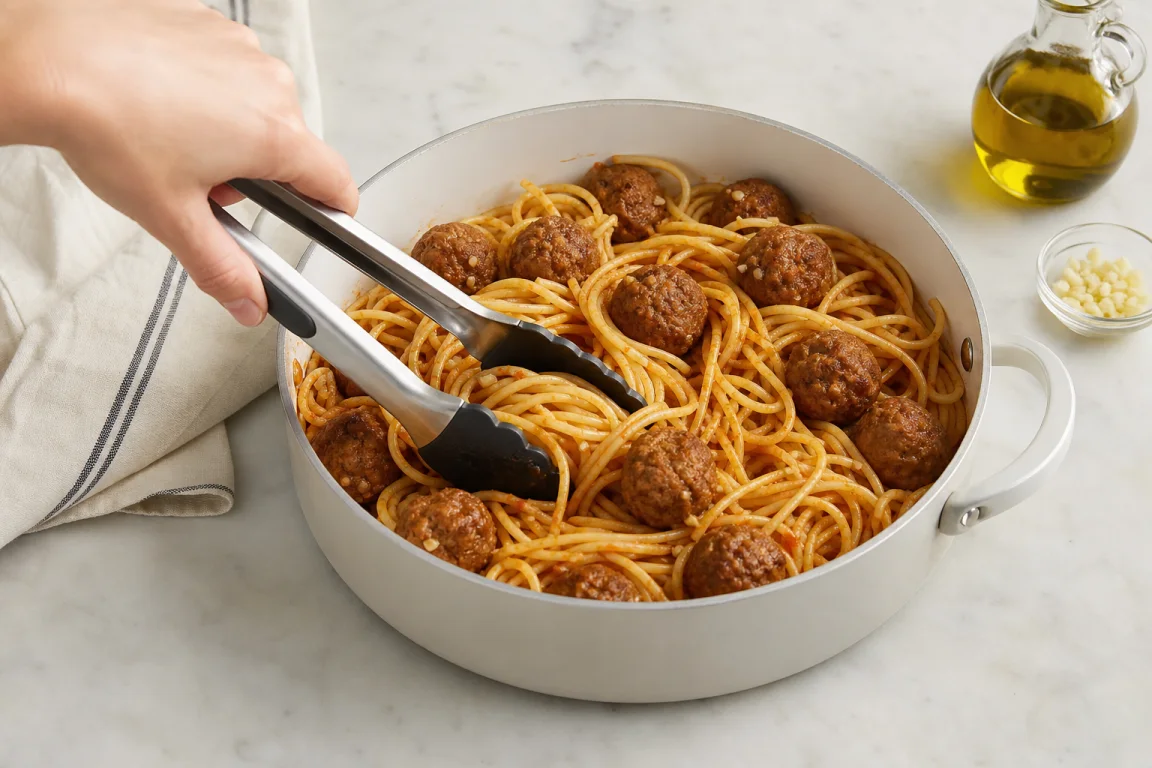 Illustration de l’étape « Étape 2 » pour la recette Boulettes de seitan avec sauce spaghetti mijotée.