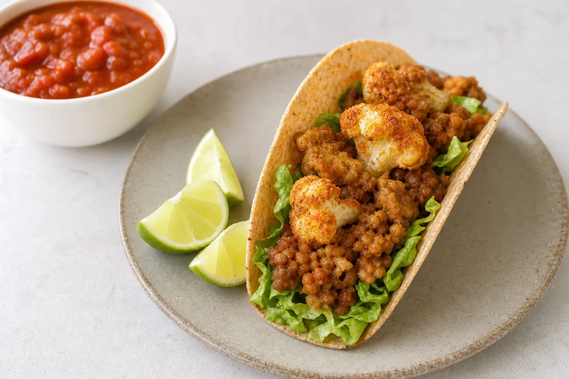 Illustration de l’étape « Étape 9 » pour la recette Tacos de Tempeh avec du chou-fleur cuit et cuit.