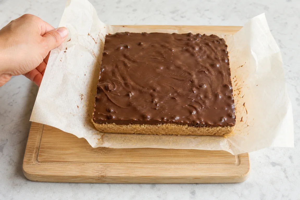 Illustration de l’étape « Étape 5 » pour la recette Barres d'avoine et de chocolat en couches.