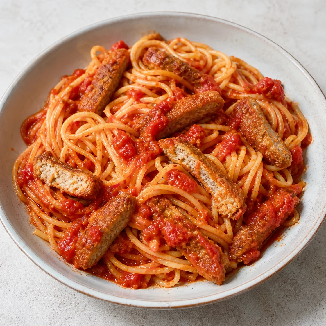Panée et pâtes tomate