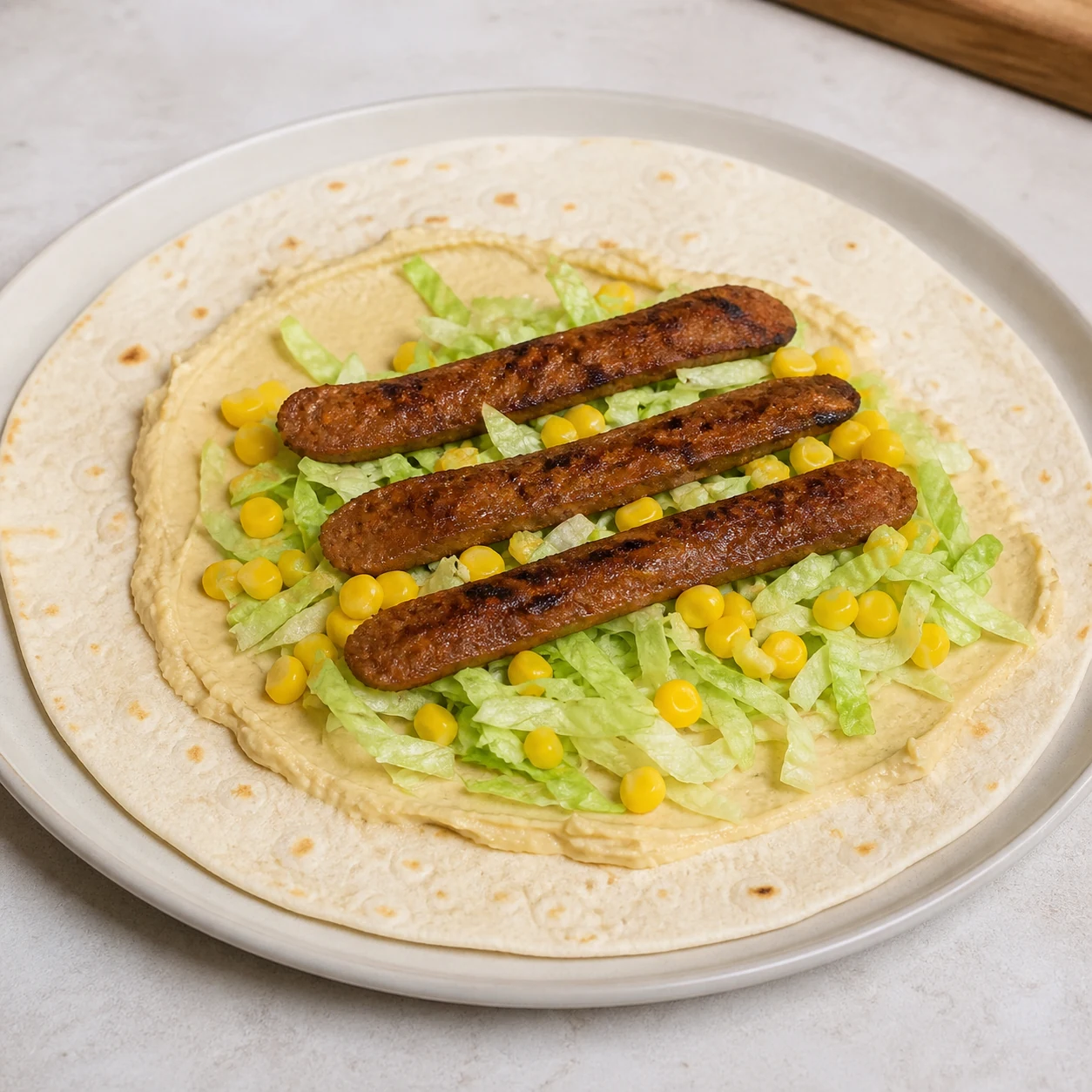 Wraps merguez-houmous — garnir les tortillas