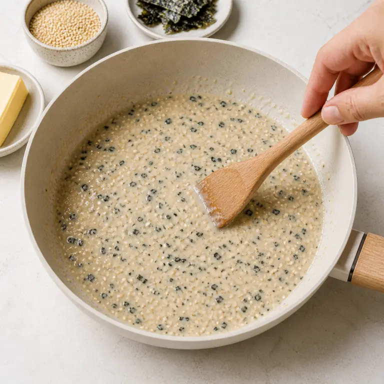 Une sauce végétale crémeuse avec paillettes de nori et graines de sésame.