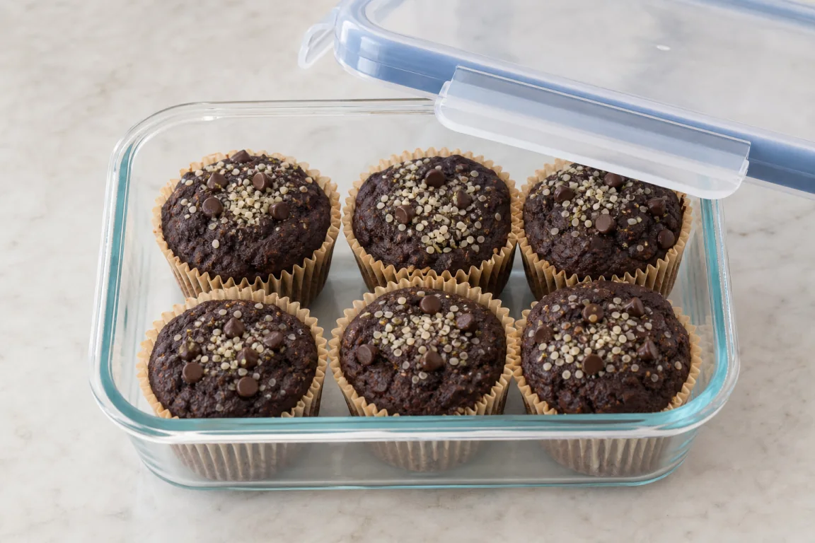 Illustration de l’étape « Étape 5 » pour la recette Muffins de mélangeur de chocolat à haute teneur en protéines.
