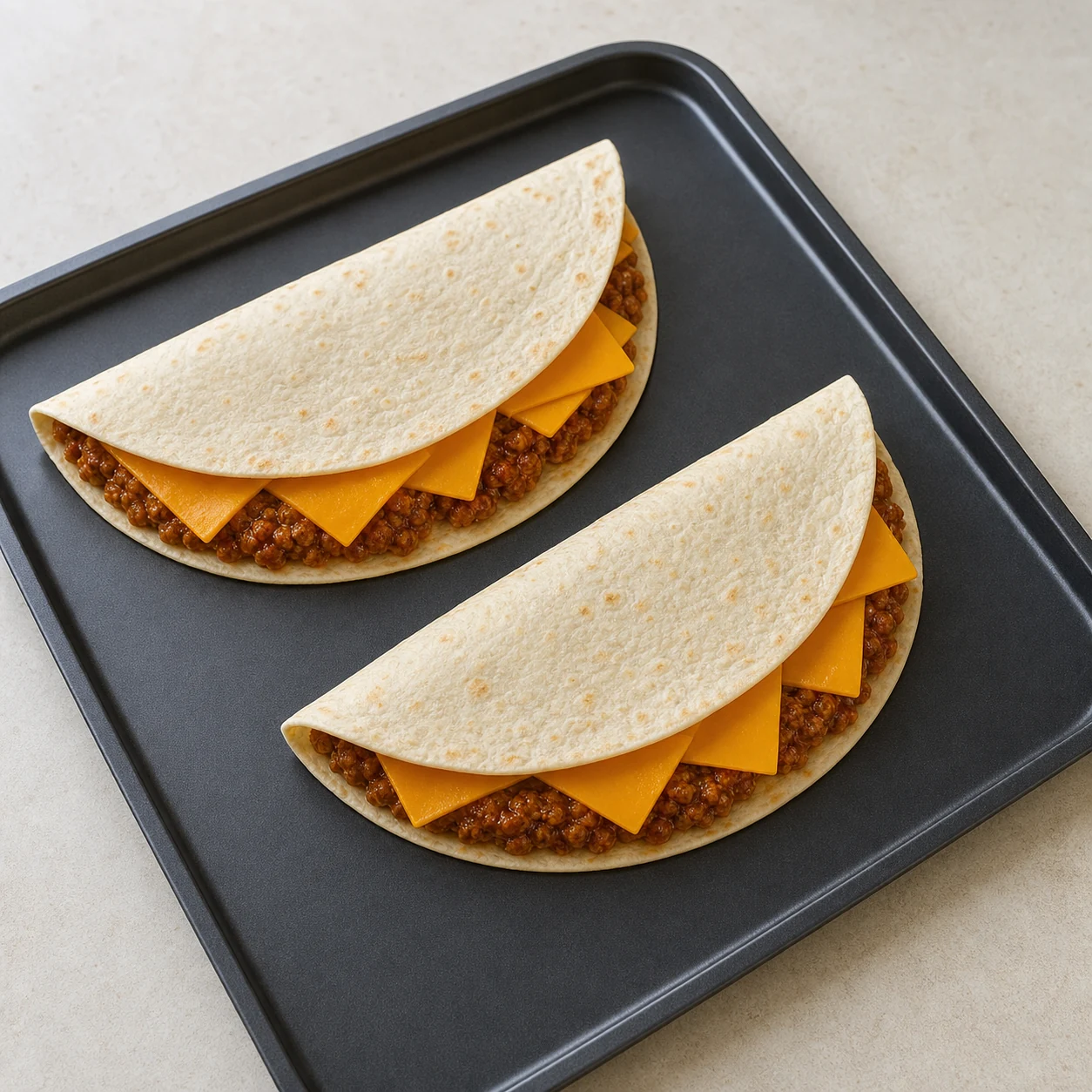 Quesadillas au haché — garnir les tortillas