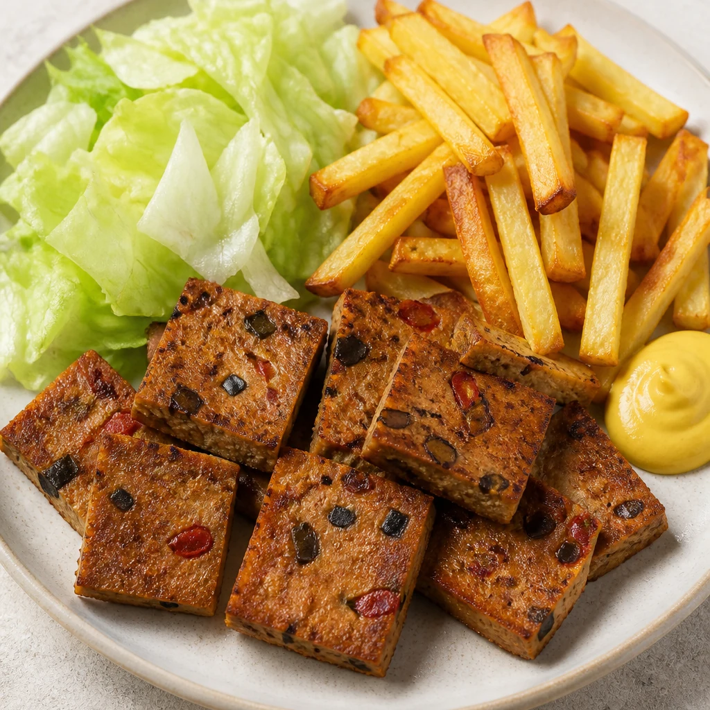 Seitan-frites-salade