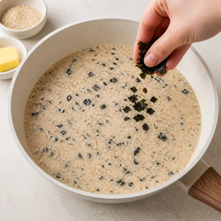 Une sauce végétale crémeuse avec paillettes de nori et graines de sésame.