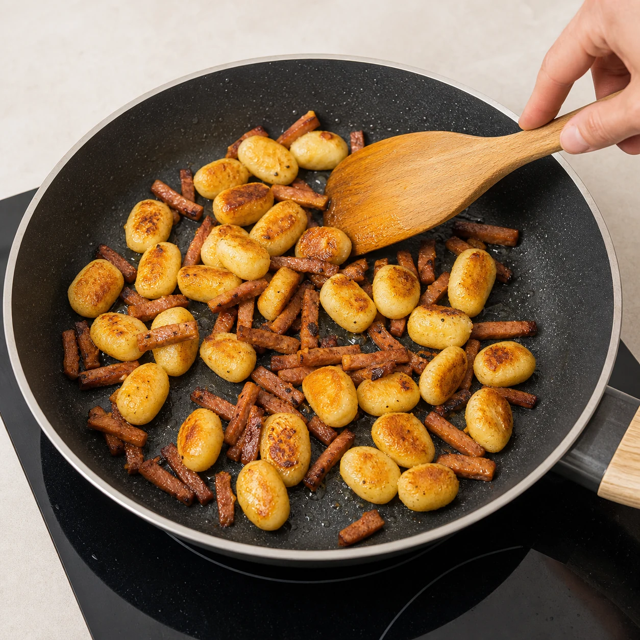 Gnocchis tomate-lardons — dorer lardons et gnocchis