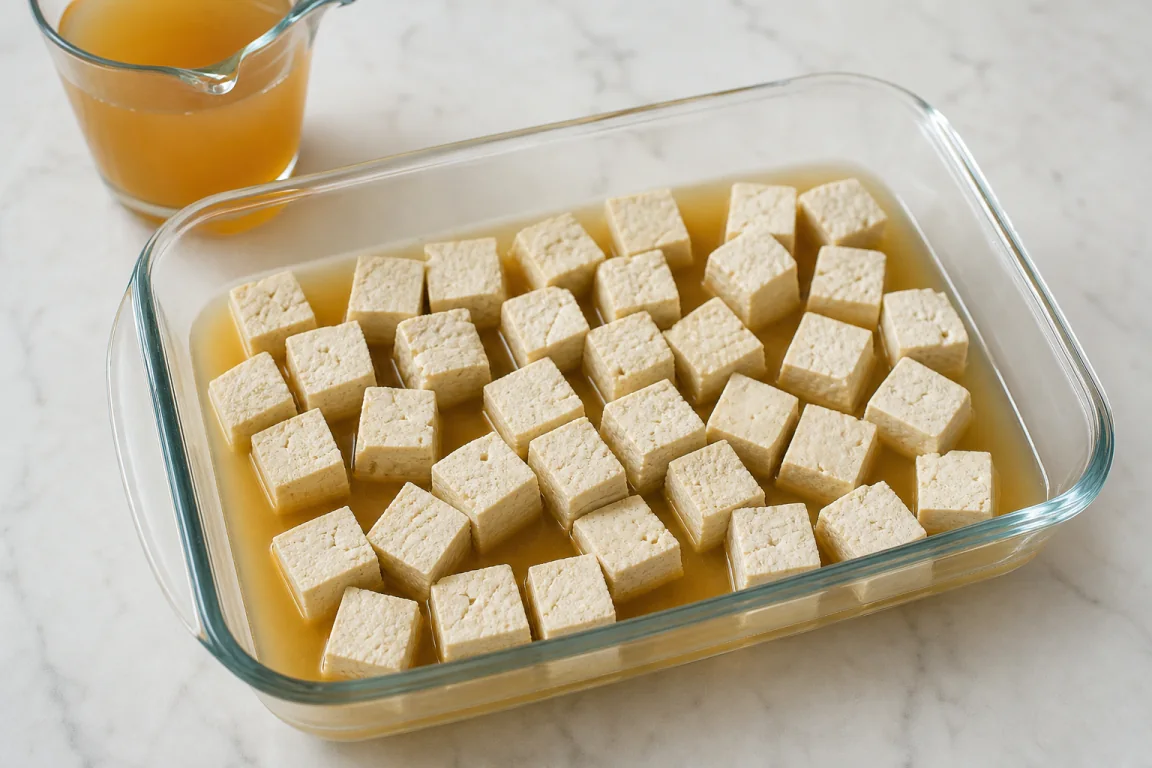 Illustration de l’étape « Étape 2 » pour la recette Tofu poivré avec sauce Teriyaki.