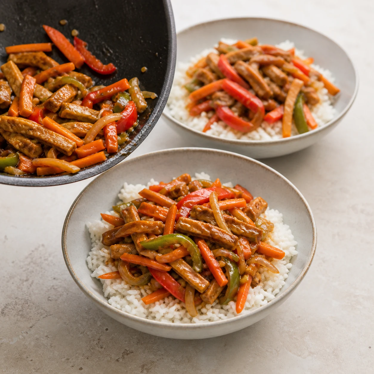 Wok émincés-soja — servir avec le riz