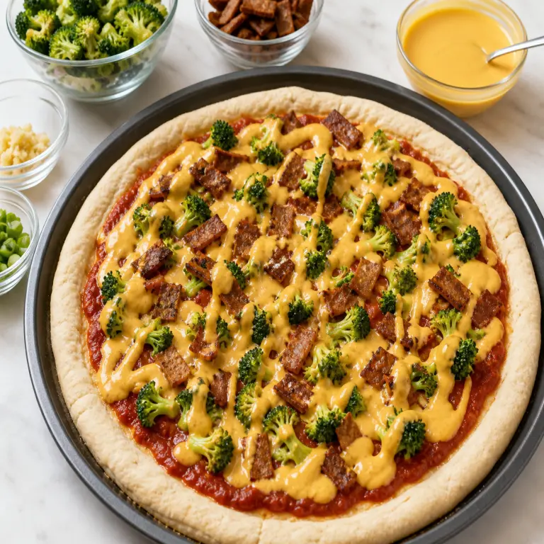 Pizza au brocoli et bacon végétal · étape 3