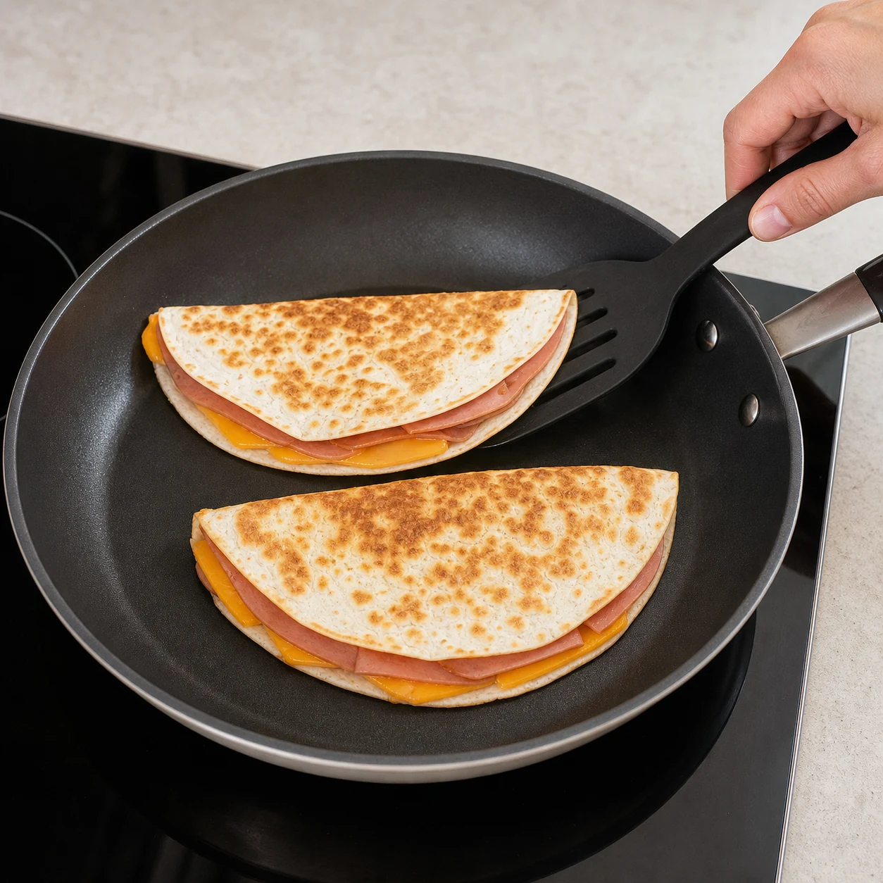 Quesadillas jambon fumé — dorer les quesadillas