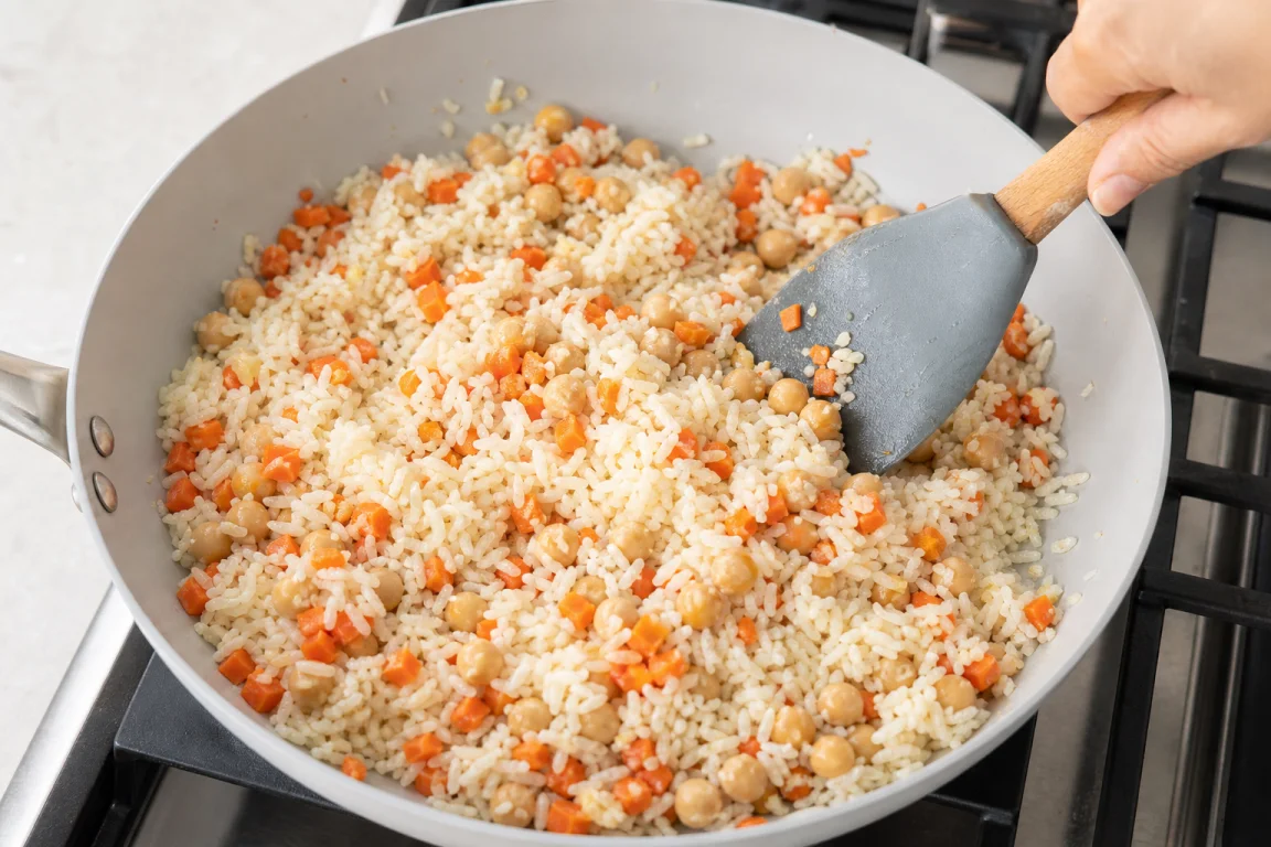 Illustration de l’étape « Étape 5 » pour la recette Riz frit au pois chiche.