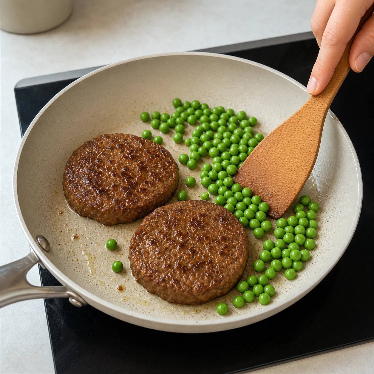Bol steak-riz-petits pois — cuire steak et petits pois