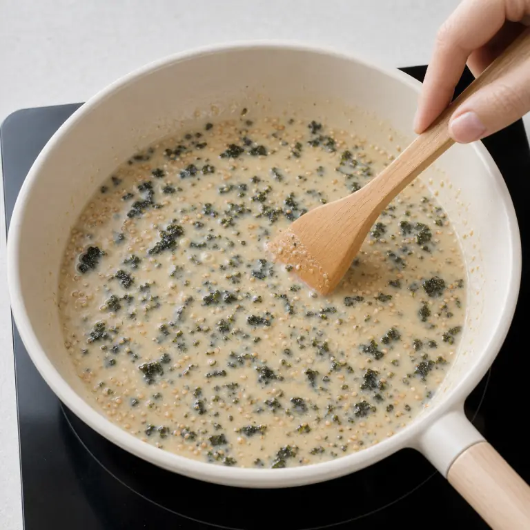 Une sauce végétale crémeuse avec paillettes de nori et graines de sésame.