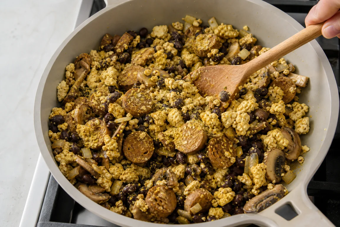 Illustration de l’étape « Étape 2 » pour la recette Seitan Liens Tofu Scramble.