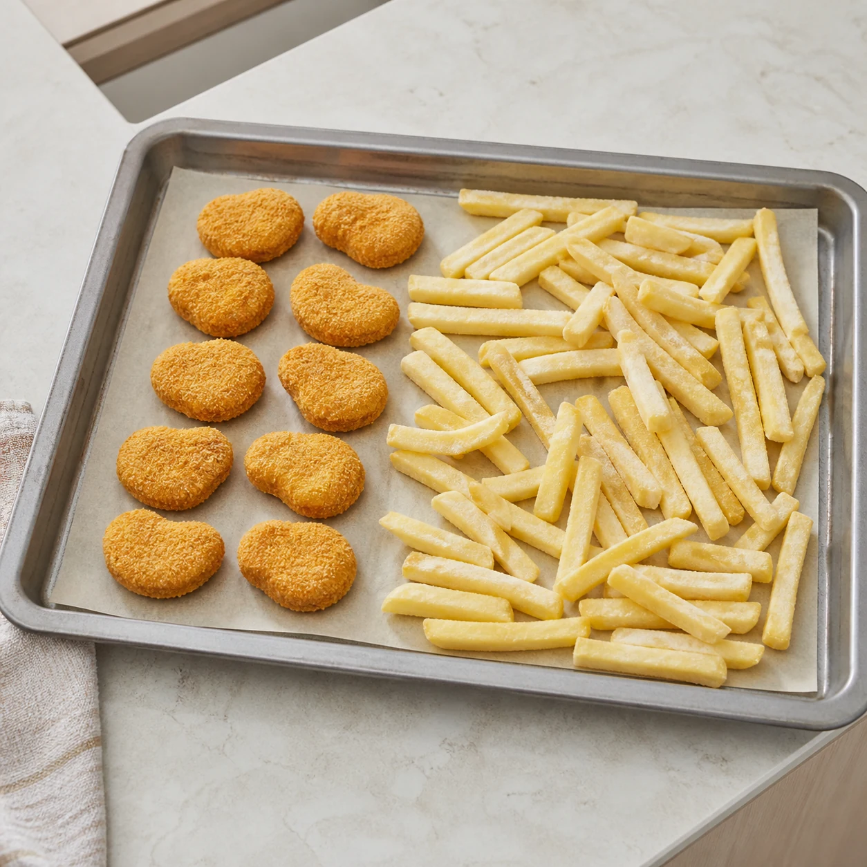 Nuggets-frites, vraie flemme — remplir la plaque