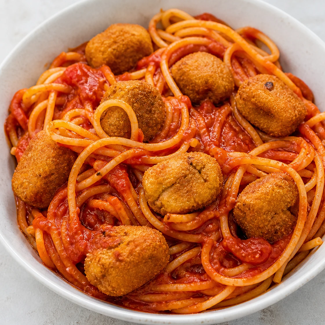 Croquetas sur pâtes rouges