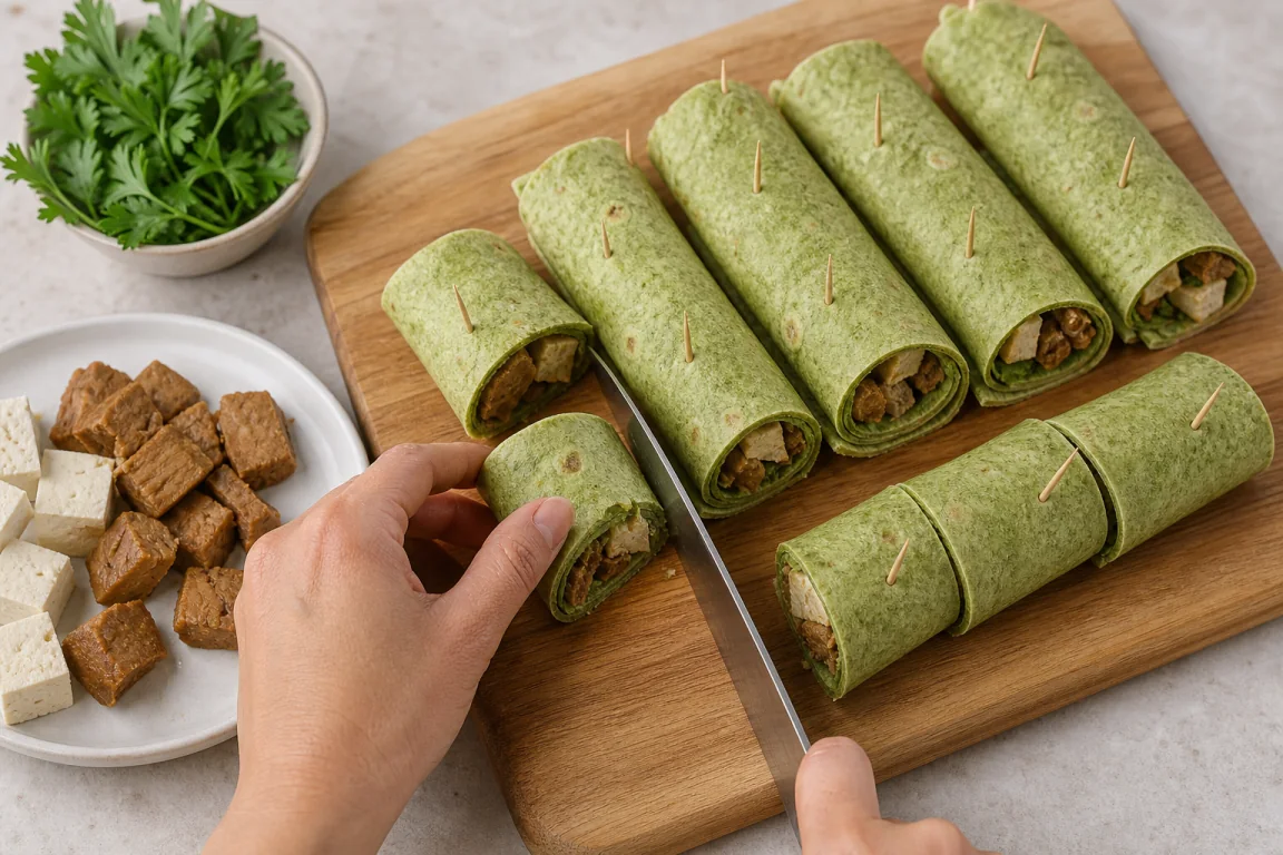 Illustration de l’étape « Étape 4 » pour la recette Spicy Chickpea Seitan Tofu Rollups.
