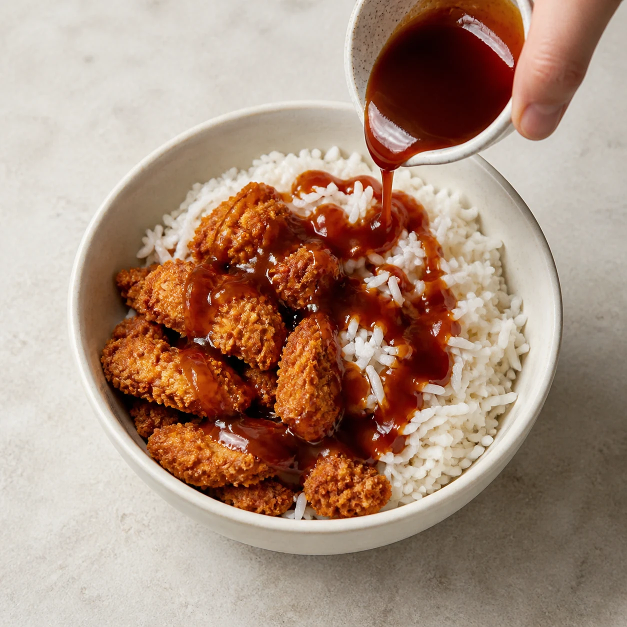 Bol tenders-riz sauce minute — faire la sauce et dresser
