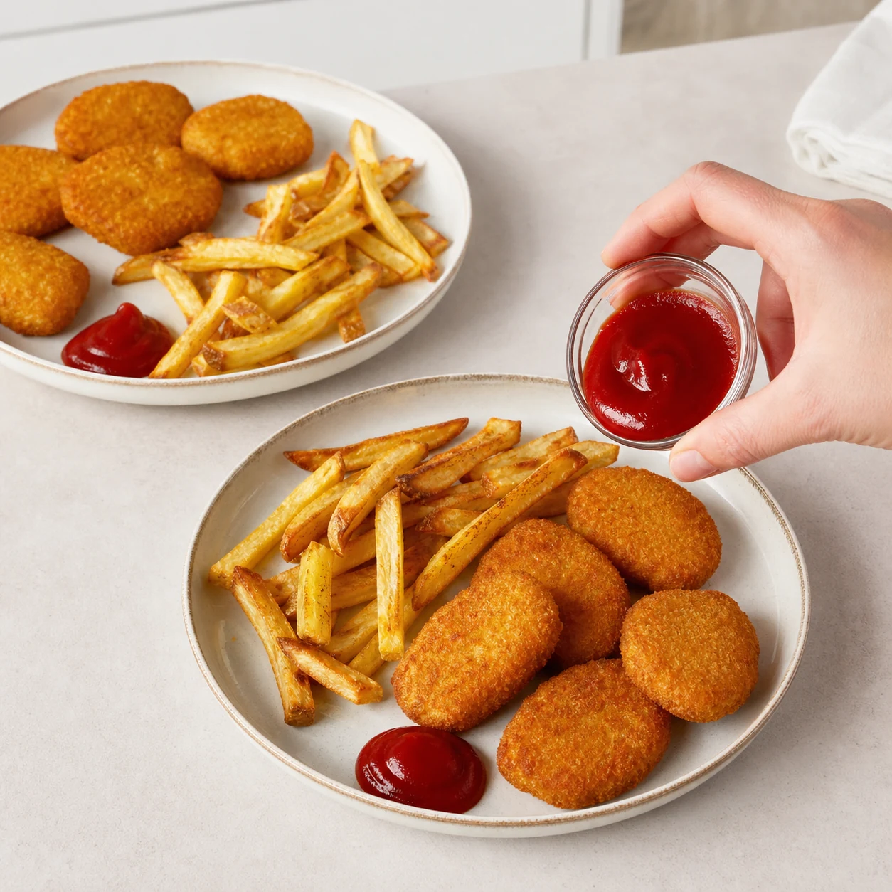 Nuggets-frites, vraie flemme — servir avec le ketchup