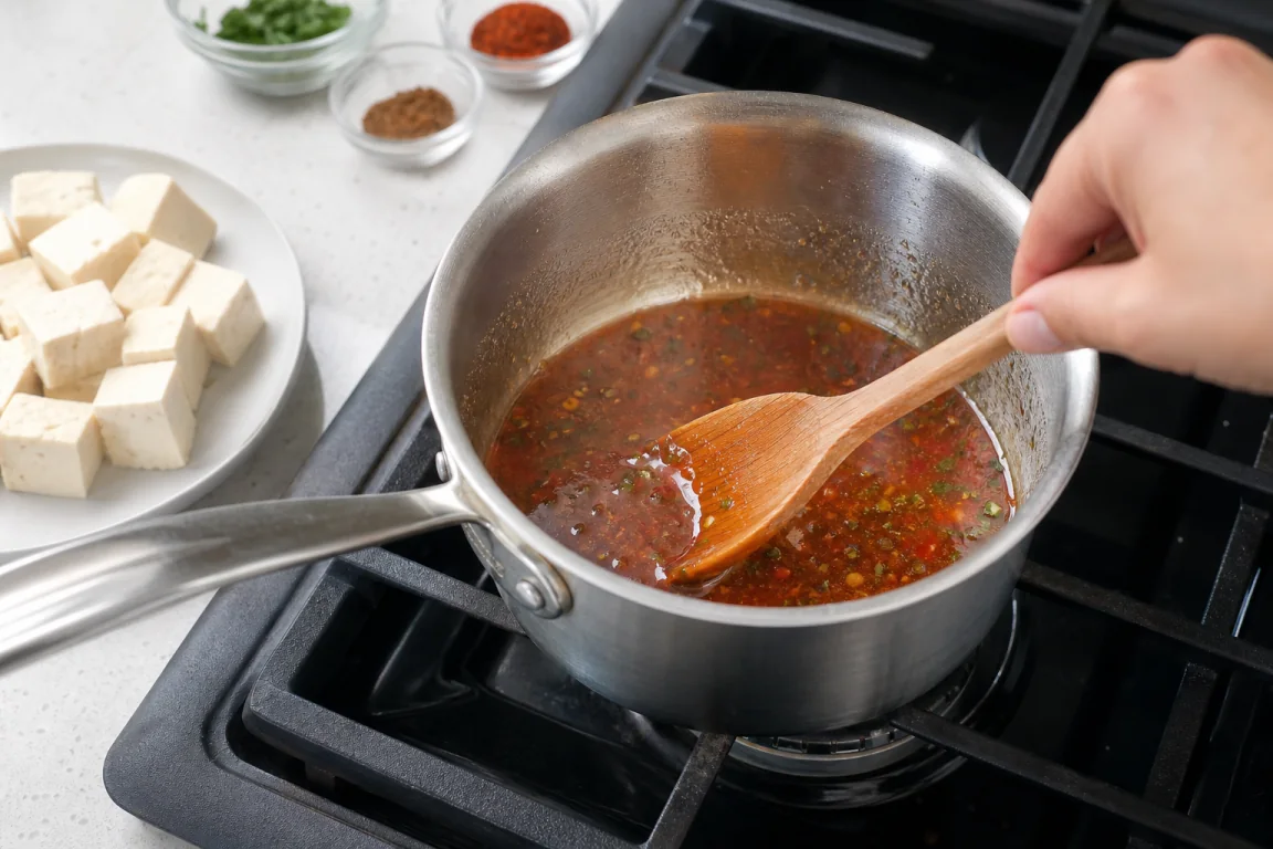Illustration de l’étape « Étape 3 » pour la recette Stacks thaïlandais doux Chili Tofu.