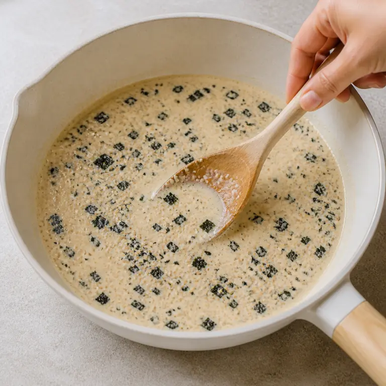 Une sauce végétale crémeuse avec paillettes de nori et graines de sésame.
