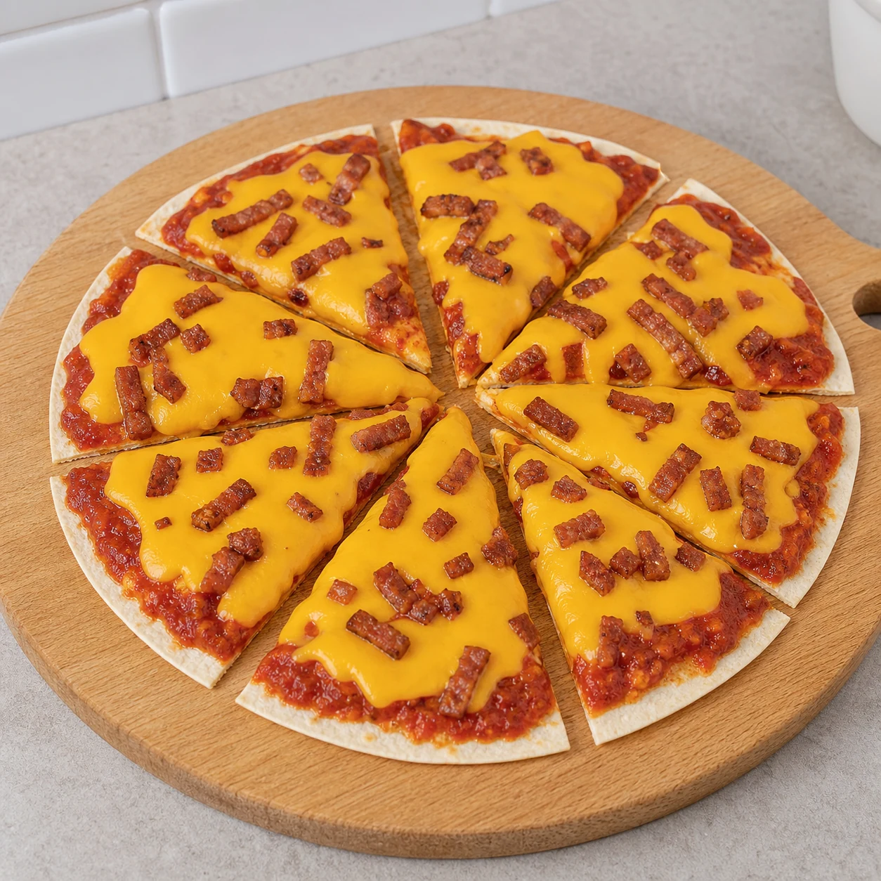 Pizza-tortilla aux lardons — partager les pizzas